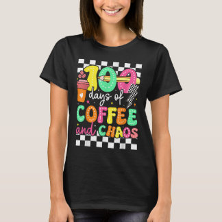 100 Days Of Coffee &amp; Chaos Teacher Retro 10 T-Shirt