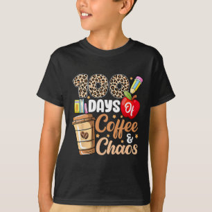 100 Days Of Coffee And Chaos Leopard 100th Day Tea T-Shirt