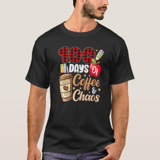 100 Days Of Coffee And Chaos Red Plaid Teacher 100 T-Shirt