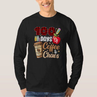 100 Days Of Coffee And Chaos Red Plaid Teacher 100 T-Shirt