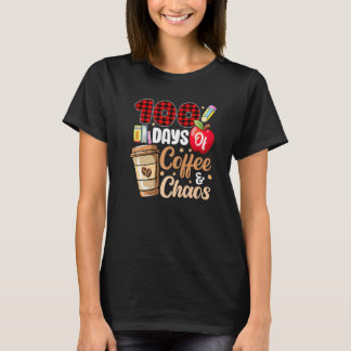 100 Days Of Coffee And Chaos Red Plaid Teacher 100 T-Shirt