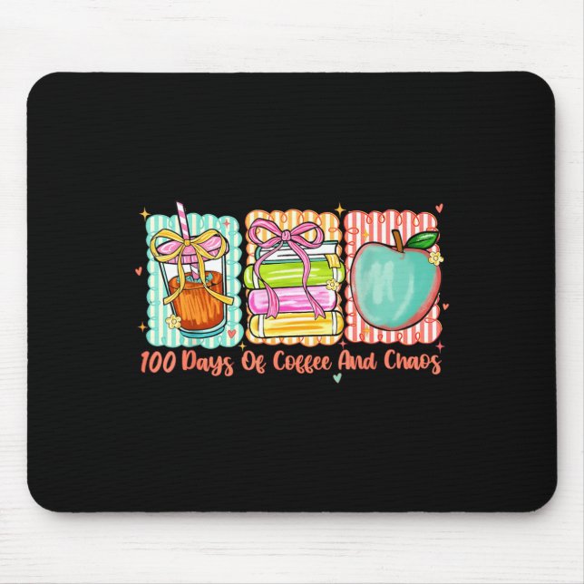 100 Days Of Coffee And Chaos Retro Coquette Teache Mouse Pad (Front)