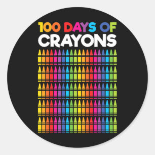 100 Days of Crayons  for Girls Kids 100th Day Of S Classic Round Sticker