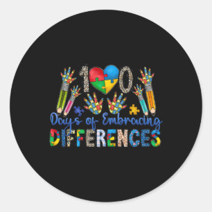 100 Days Of Embracing Differences Autism 100th Day Classic Round Sticker