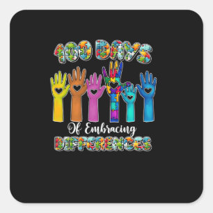 100 Days Of Embracing Differences Autism Awareness Square Sticker