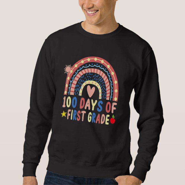100 Days Of First Grade Leopard Rainbow 100th Day  Sweatshirt (Front)