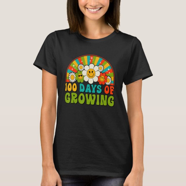 100 Days Of Growing Retro Teacher Kids Happy 100th T-Shirt (Front)