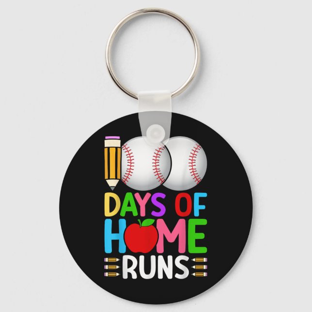 100 Days Of Home Runs Baseball 100th Day Of Key Ring (Front)