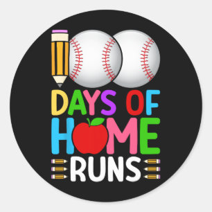 100 Days Of Home Runs Bysebyll 100th Day Of School Classic Round Sticker