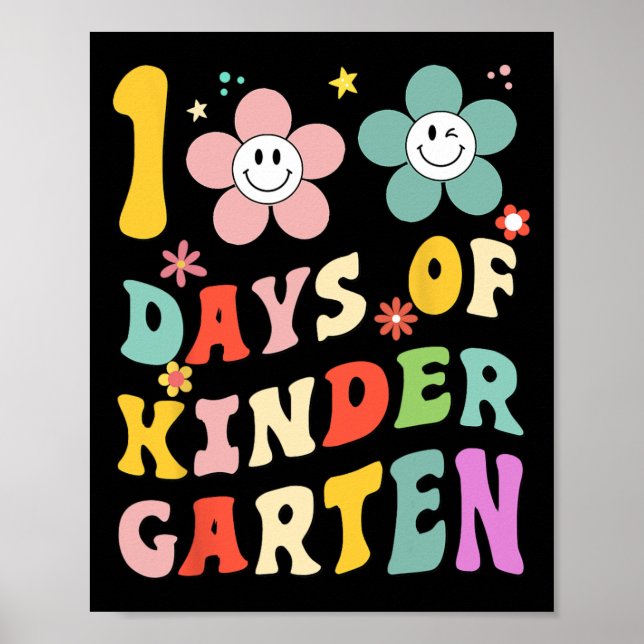 100 Days Of Kindergarten Groovy 100th Day School T Poster (Front)