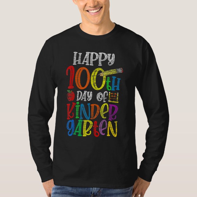 100 Days Of Kindergarten Happy 100th Day Of School T-Shirt (Front)