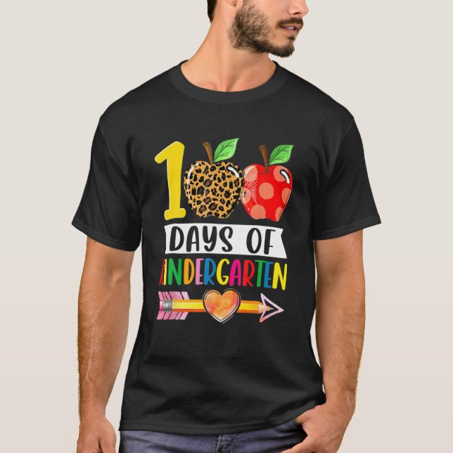 100 Days Of Kindergarten Heart Leopard 100Th Day O T-Shirt (Front)