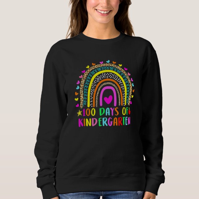100 Days Of Kindergarten Leopard Rainbow 100th Day Sweatshirt (Front)