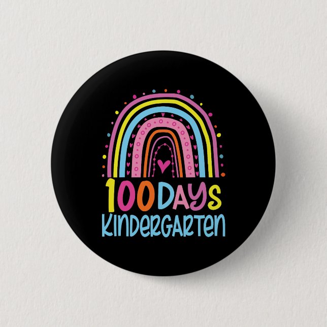 100 Days Of Kindergarten Rainbow Happy 100th Day O 6 Cm Round Badge (Front)