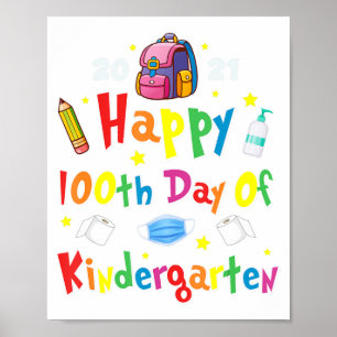 100 Days Of Kindergarten School Gift Students Teac Poster