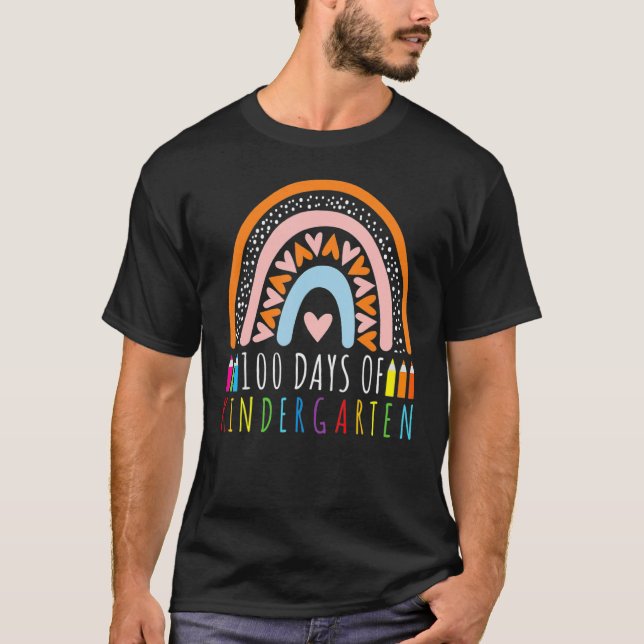 100 Days Of Kindergarten School Rainbow Teacher Sm T-Shirt (Front)