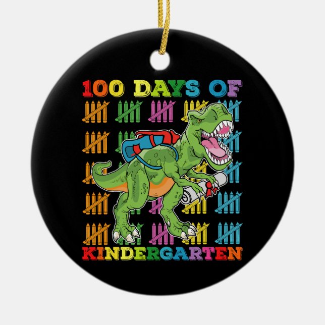 100 Days Of Kindergarten T Rex Dinosaur School Ceramic Tree Decoration (Front)