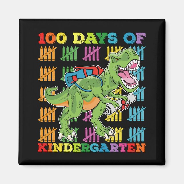 100 Days Of Kindergarten T Rex Dinosaur School Magnet (Front)