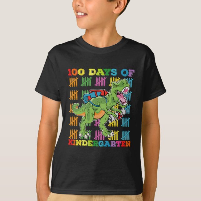 100 Days Of Kindergarten T Rex Dinosaur School T-Shirt (Front)