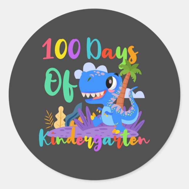 100 Days Of Kindergarten Teacher Dinosaur Sticker (Front)