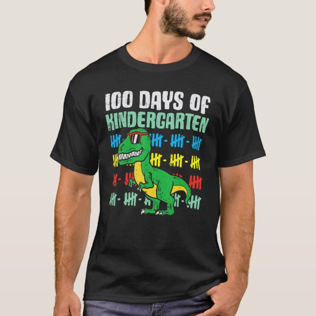 100 Days Of Kindergarten Trex Dinosaur 100th Day S T-Shirt (Front)