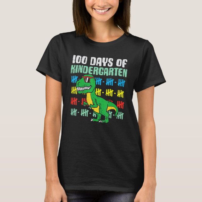 100 Days Of Kindergarten Trex Dinosaur 100th Day S T-Shirt (Front)