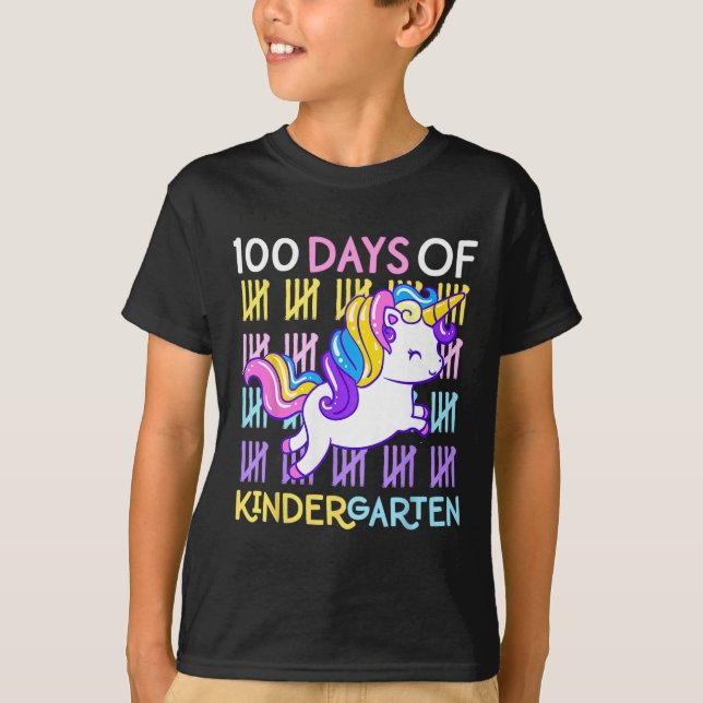 100 Days Of Kindergarten Unicorn Teacher Girls Tod T-Shirt (Front)