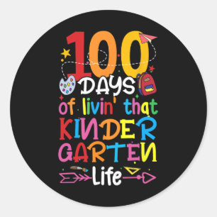 100 Days Of Living That Kindergarten Life Boy Girl Classic Round Sticker