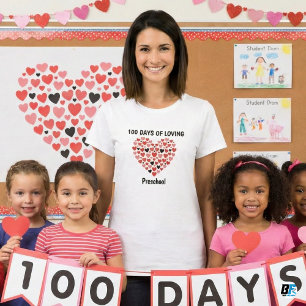 100 Days of Loving Preschool Heart 100th Day Schoo T-Shirt
