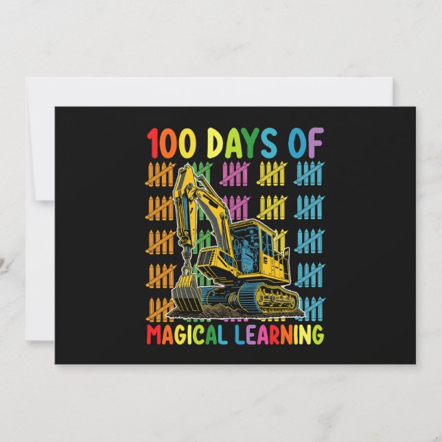 100 Days Of Magical Learning Excavator School Invitation (Front)
