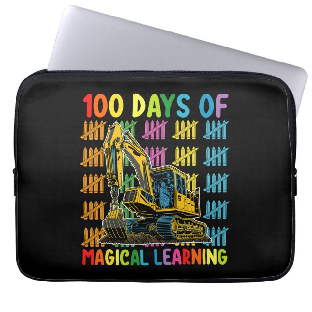 100 Days Of Magical Learning Excavator School Laptop Sleeve (Front)