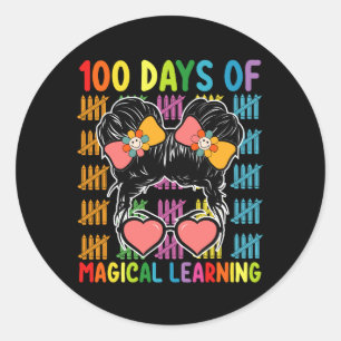 100 Days Of Magical Learning Messy Bun School Classic Round Sticker