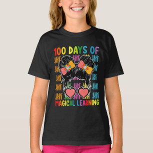 100 Days Of Magical Learning Messy Bun School T-Shirt