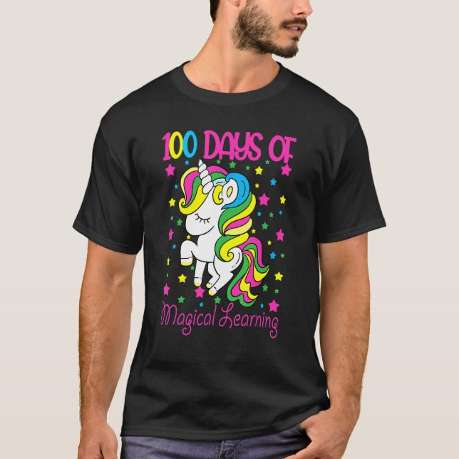 100 Days of Magical Learning School  Unicorn Girl  T-Shirt (Front)