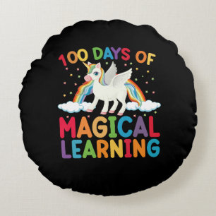 100 Days Of Magical Learning School Unicorn Girls Round Cushion