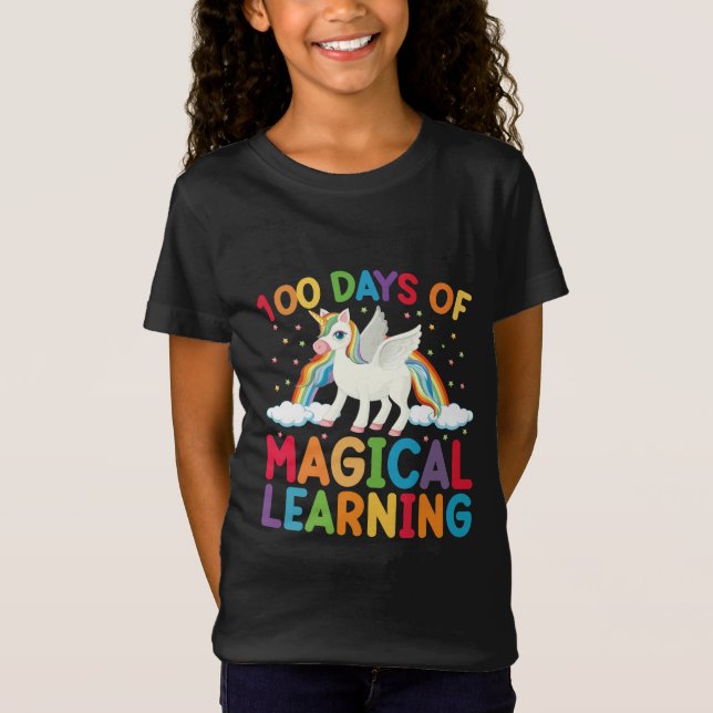 100 Days Of Magical Learning School Unicorn Girls  T-Shirt (Front)