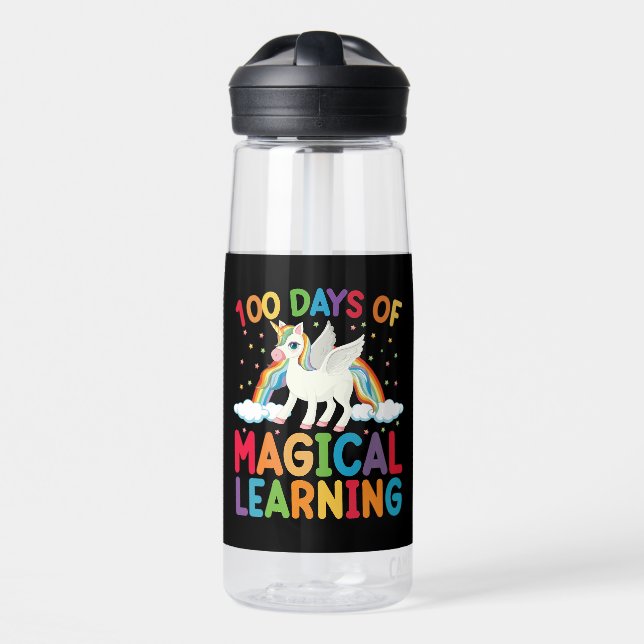 100 Days Of Magical Learning School Unicorn Girls  Water Bottle (Front)
