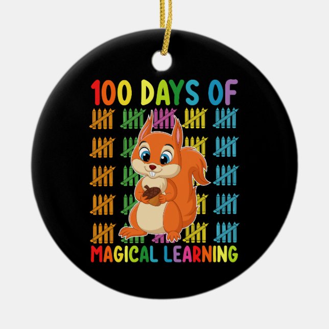100 Days Of Magical Learning Squirrel School Ceramic Tree Decoration (Front)