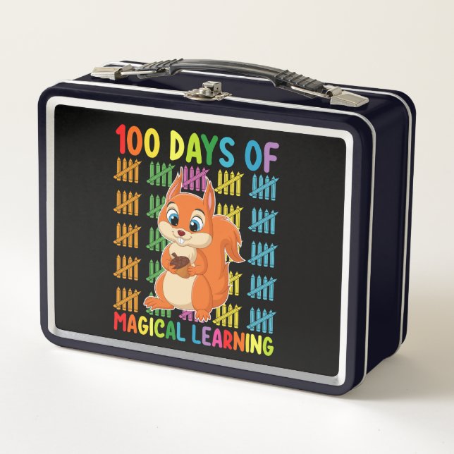 100 Days Of Magical Learning Squirrel School Metal Lunch Box (Front)