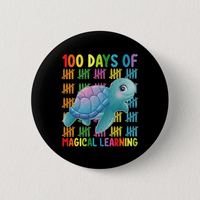 100 Days Of Magical Learning Turtle School 6 Cm Round Badge (Front)
