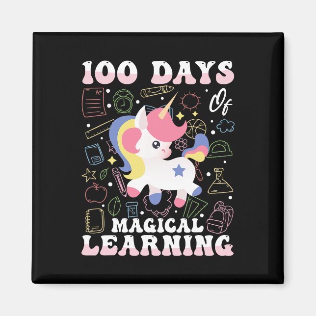 100 Days Of Magical Learning Unicorn Design  Magnet (Front)