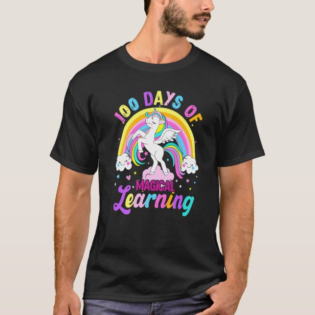 100 Days Of Magical Learning Unicorn Rainbow Stude T-Shirt (Front)