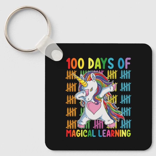 100 Days Of Magical Learning Unicorn School Key Ring (Front)