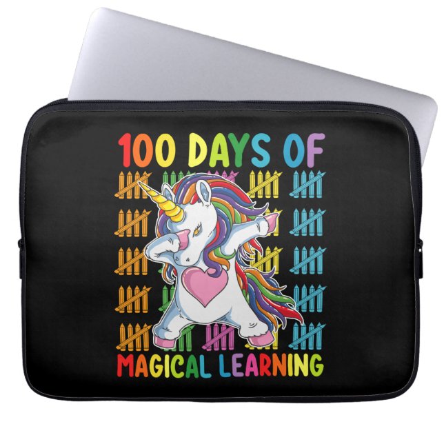 100 Days Of Magical Learning Unicorn School Laptop Sleeve (Front)
