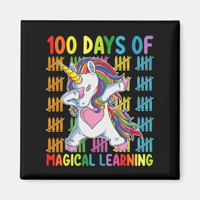 100 Days Of Magical Learning Unicorn School Magnet (Front)