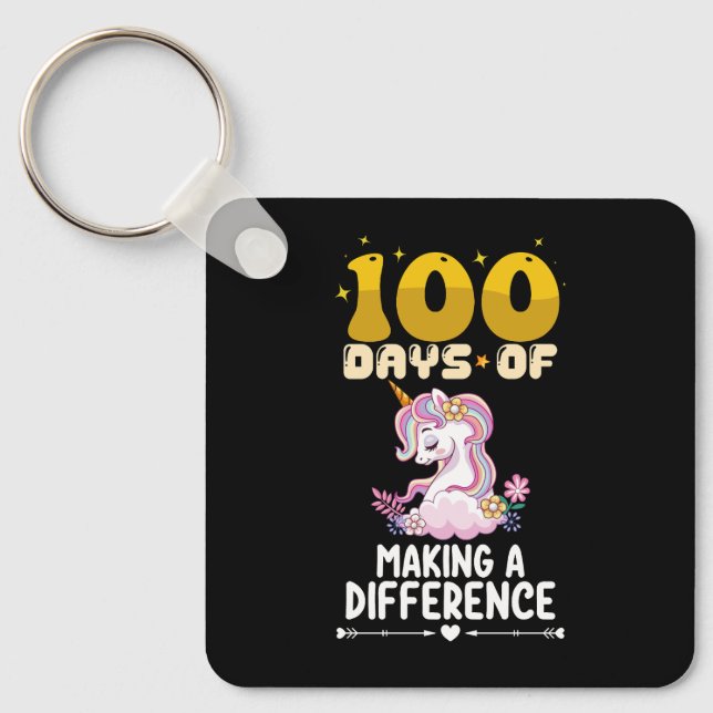 100 Days Of Making A Difference Unicorn School Key Ring (Front)