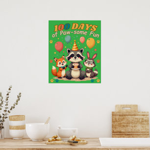 100 Days of Paw-some Fun: Cute Animals Poster
