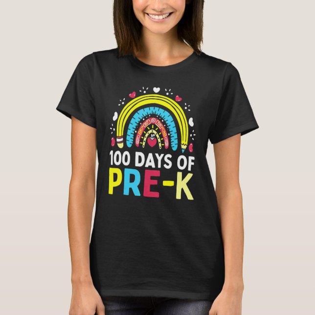 100 Days Of Pre K Happy 100th Day Of School Teache T-Shirt (Front)