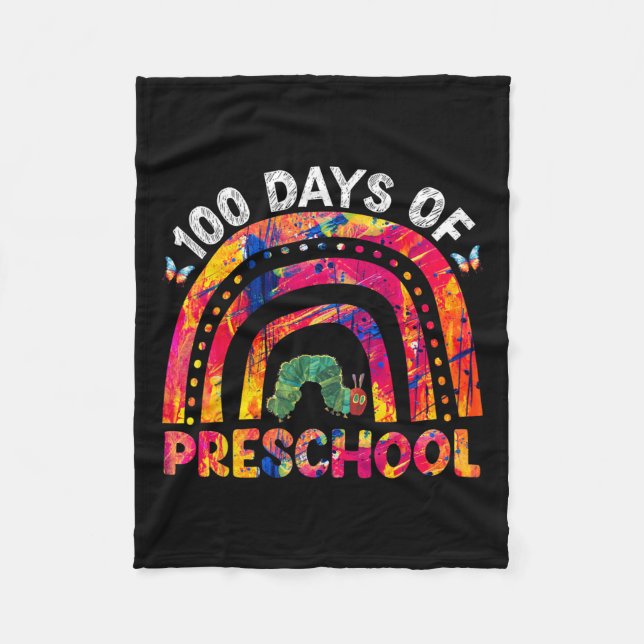 100 Days Of Preschool Tie Dye Rainbow Worm Teacher Fleece Blanket (Front)