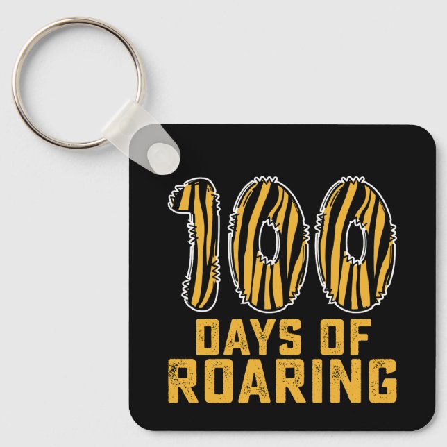 100 Days Of Roaring Tiger Funny 100th Day School Key Ring (Front)